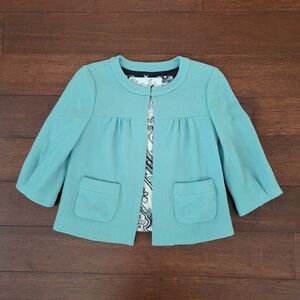 Anthropologie Tabitha Cropped Open Front Wool Blend Blazer Coat Cape Size 2 Blue